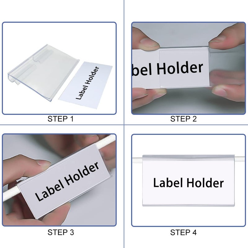 Diteje 20Pcs Plastic Wire Shelf Label Holder Wire Rack Holders Retail Sign Hook Labels Clip On with 20Pcs Label Paper Inserts Label Area 3.94in Lx1.50in H - Image 4